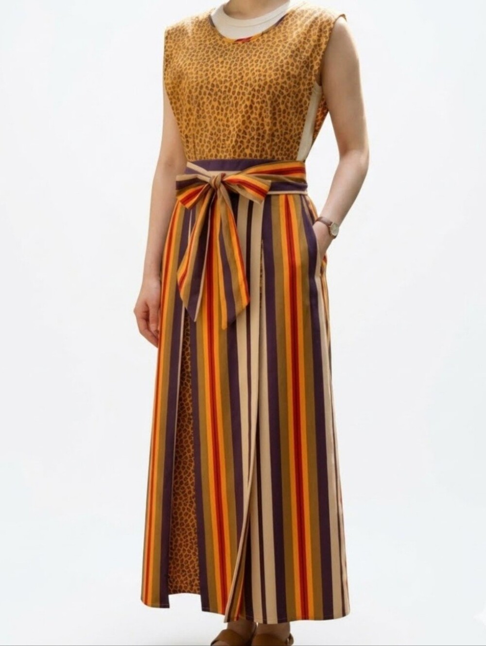 Vtg 70s Design House Japan Cotton Calico Floral Stripe Grommet Wrap Apron Dress